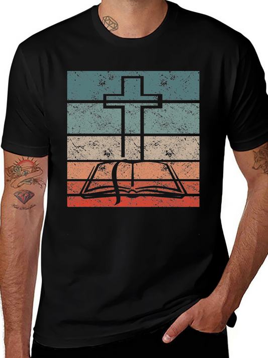 Retro Cross and Bible Graphic T-Shirt