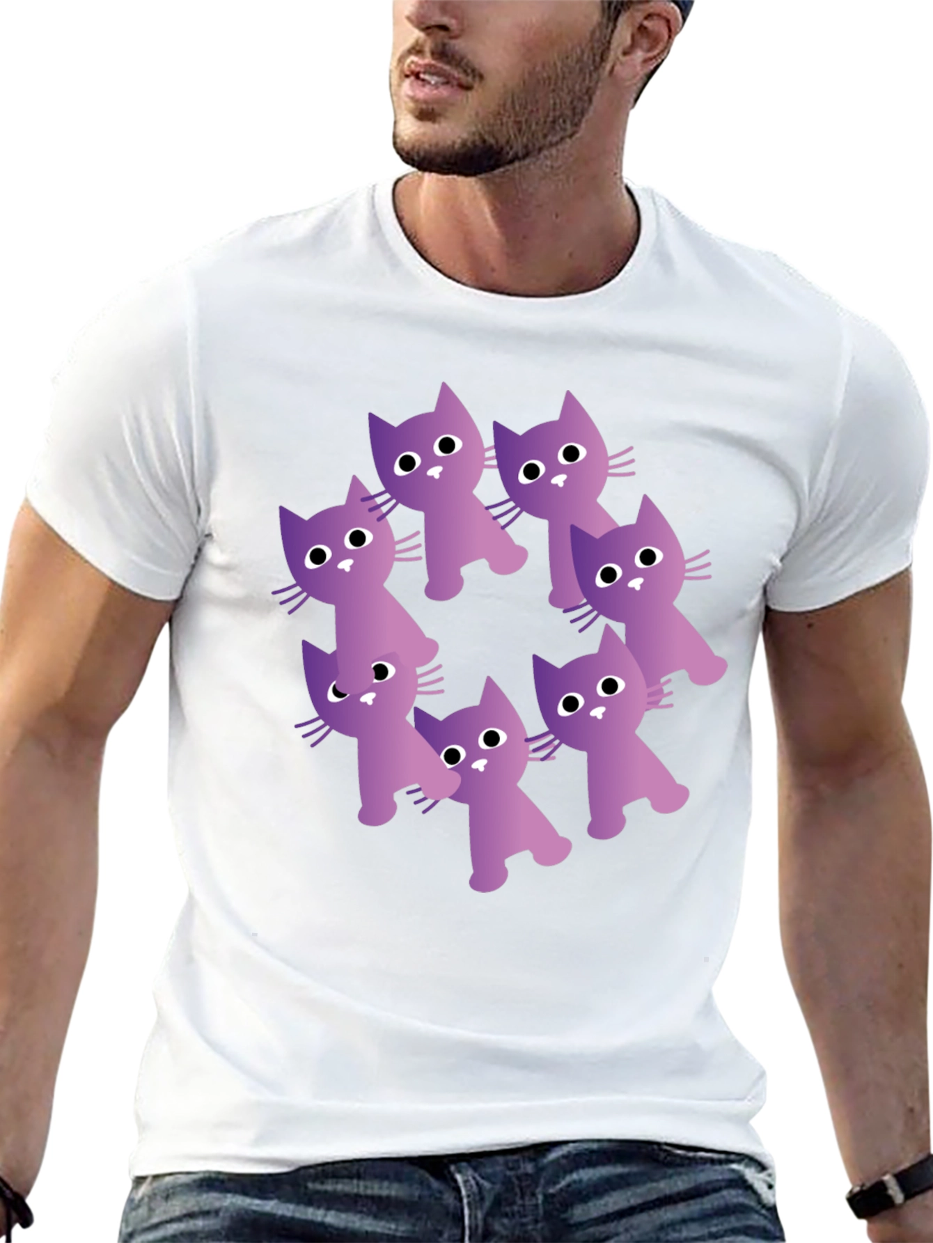 Purple Cats Circle Graphic T-Shirt - Trendy Design