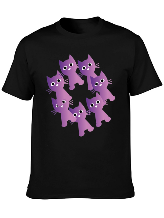 Purple Cats Circle Graphic T-Shirt - Trendy Design