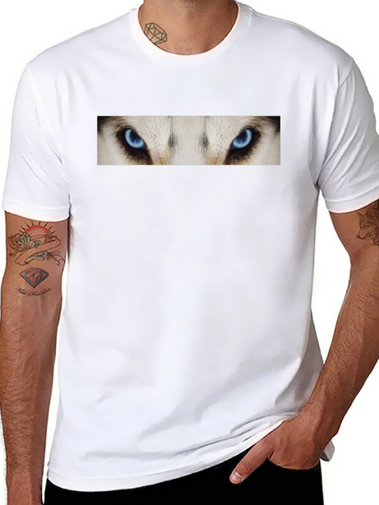 Black T-Shirt with Striking Wolf Eyes Graphic Print