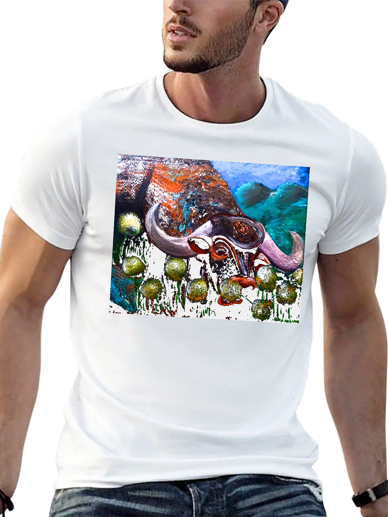 Bull Painting Graphic Print Black Tee