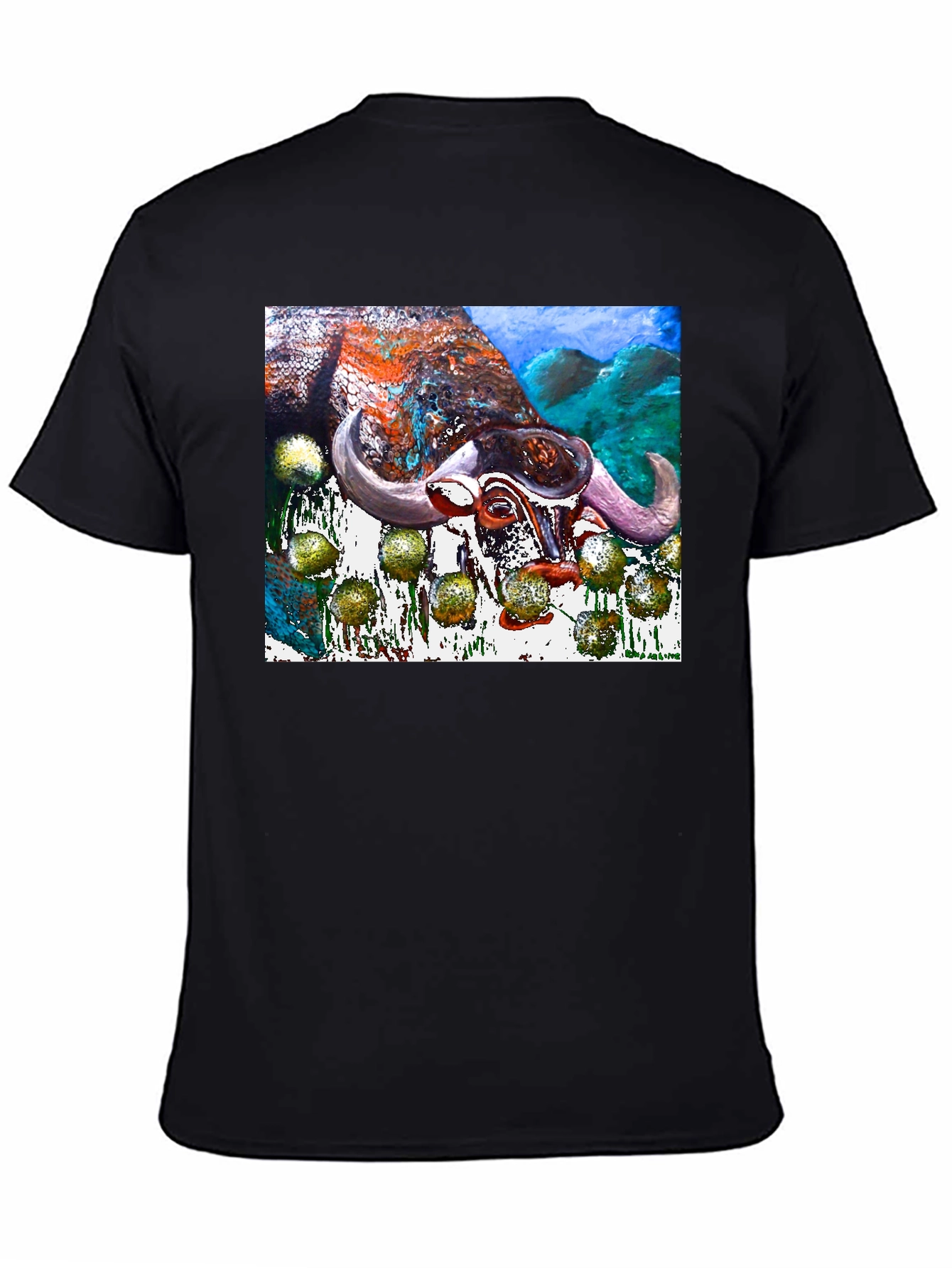 Bull Painting Graphic Print Black Tee