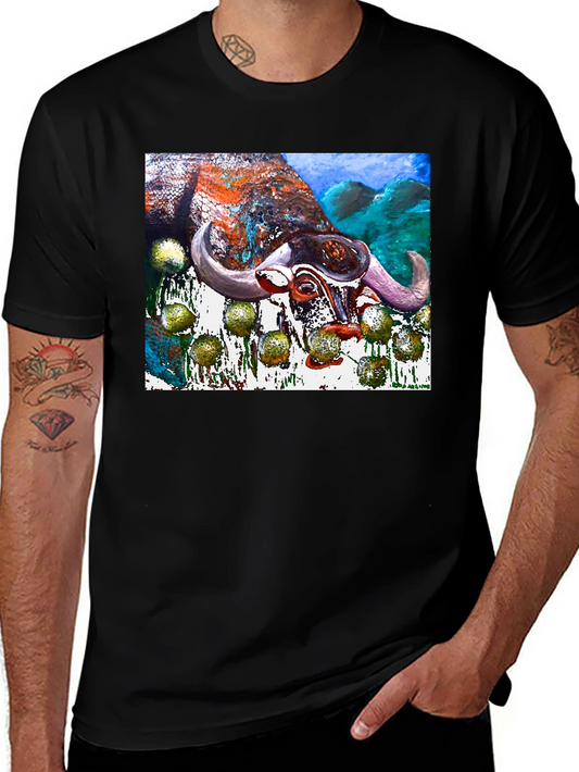 Bull Painting Graphic Print Black Tee