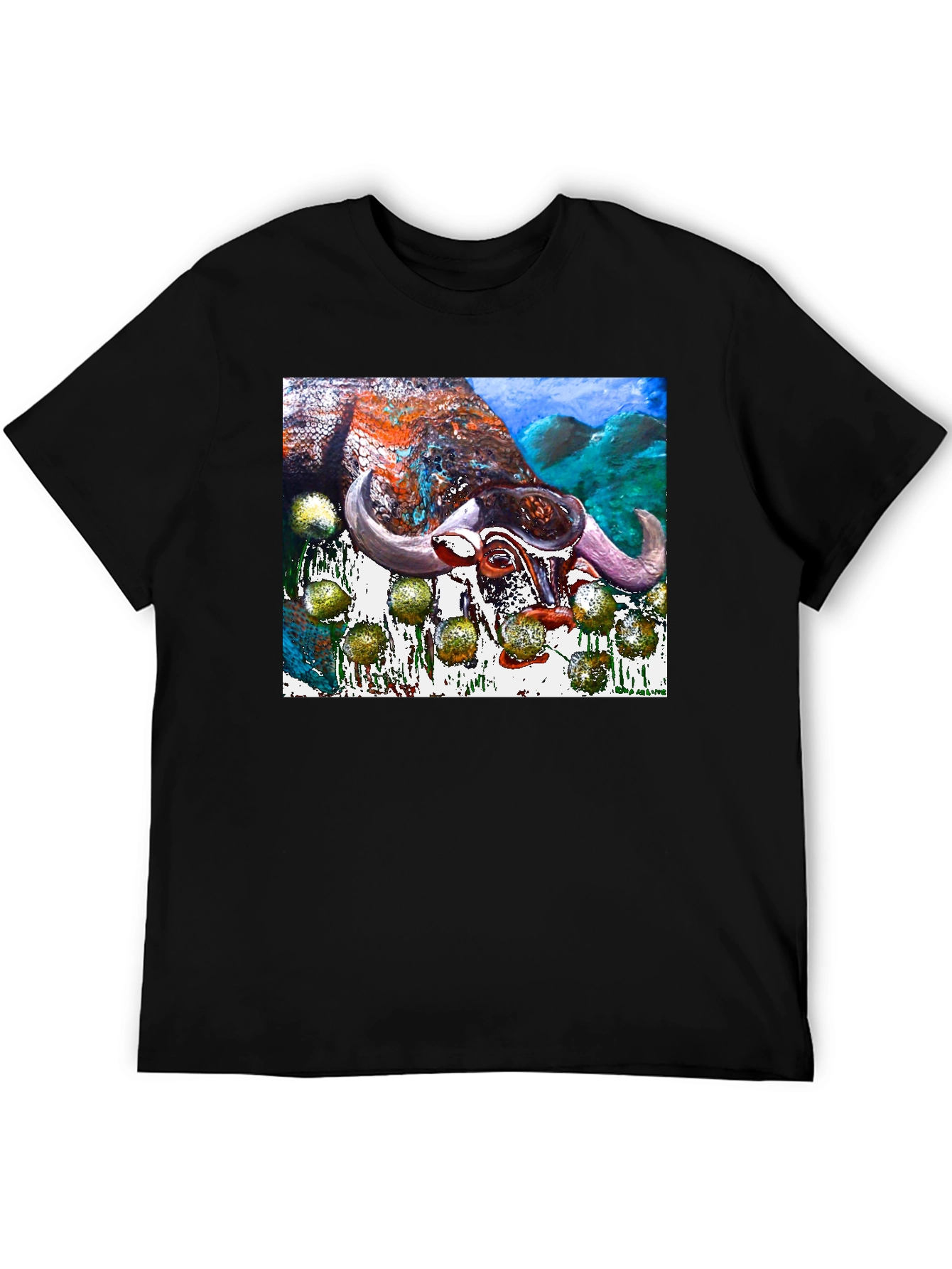 Bull Painting Graphic Print Black Tee