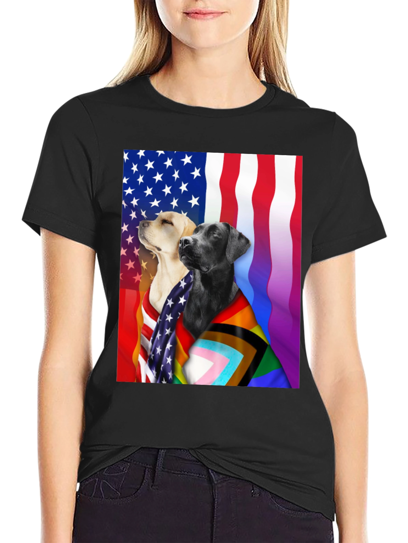 Patriotic Pups T-Shirt: American & Pride Flags