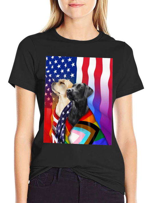 Patriotic Pups T-Shirt: American & Pride Flags