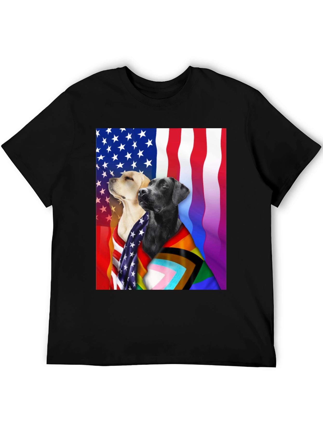 Patriotic Pups T-Shirt: American & Pride Flags