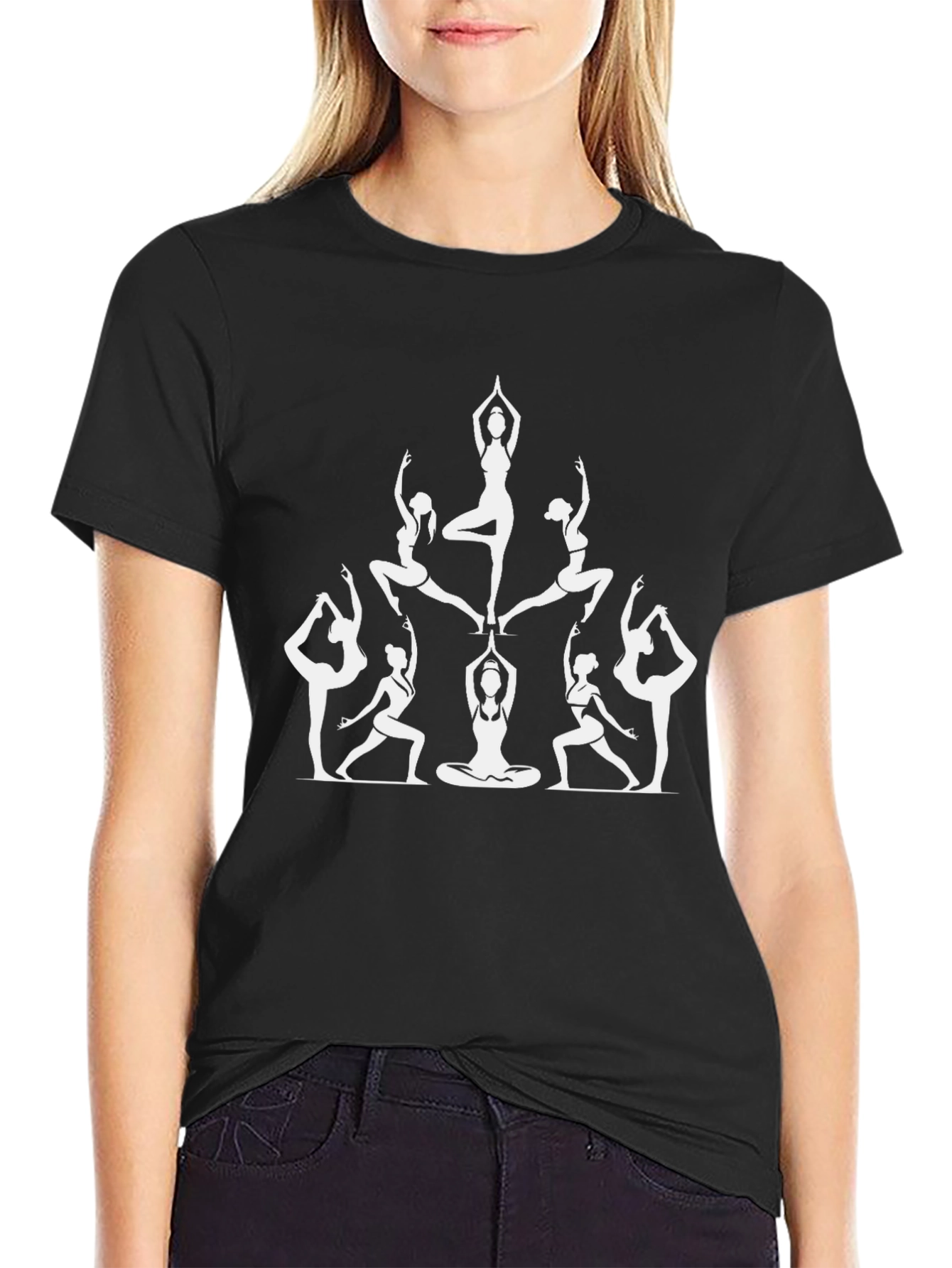Yoga Pose Graphic Tee - Black Cotton Blend