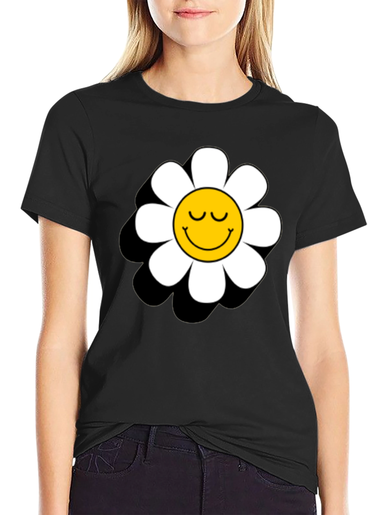 Daisy Flower Smiley Face Graphic T-Shirt