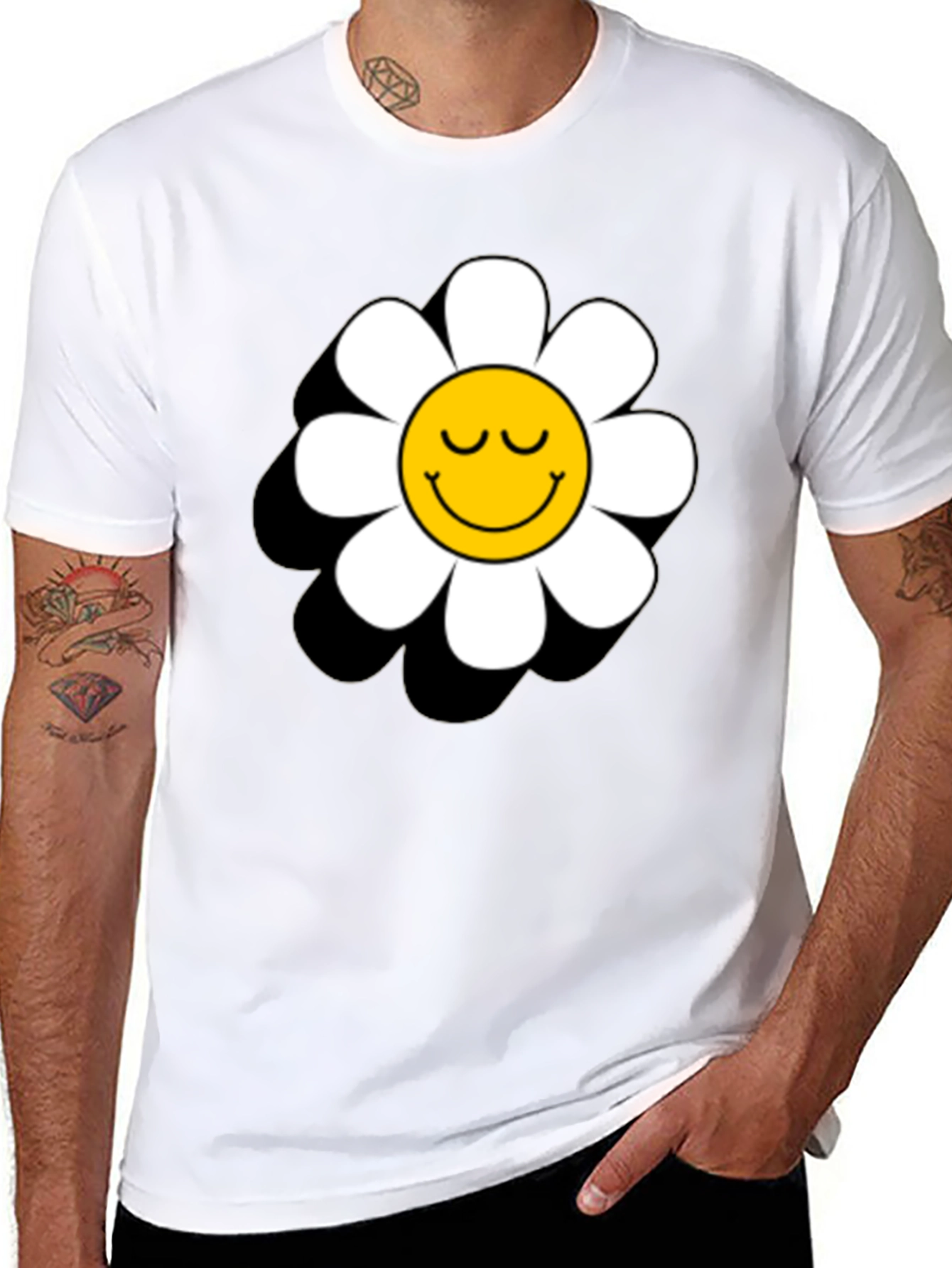 Daisy Flower Smiley Face Graphic T-Shirt