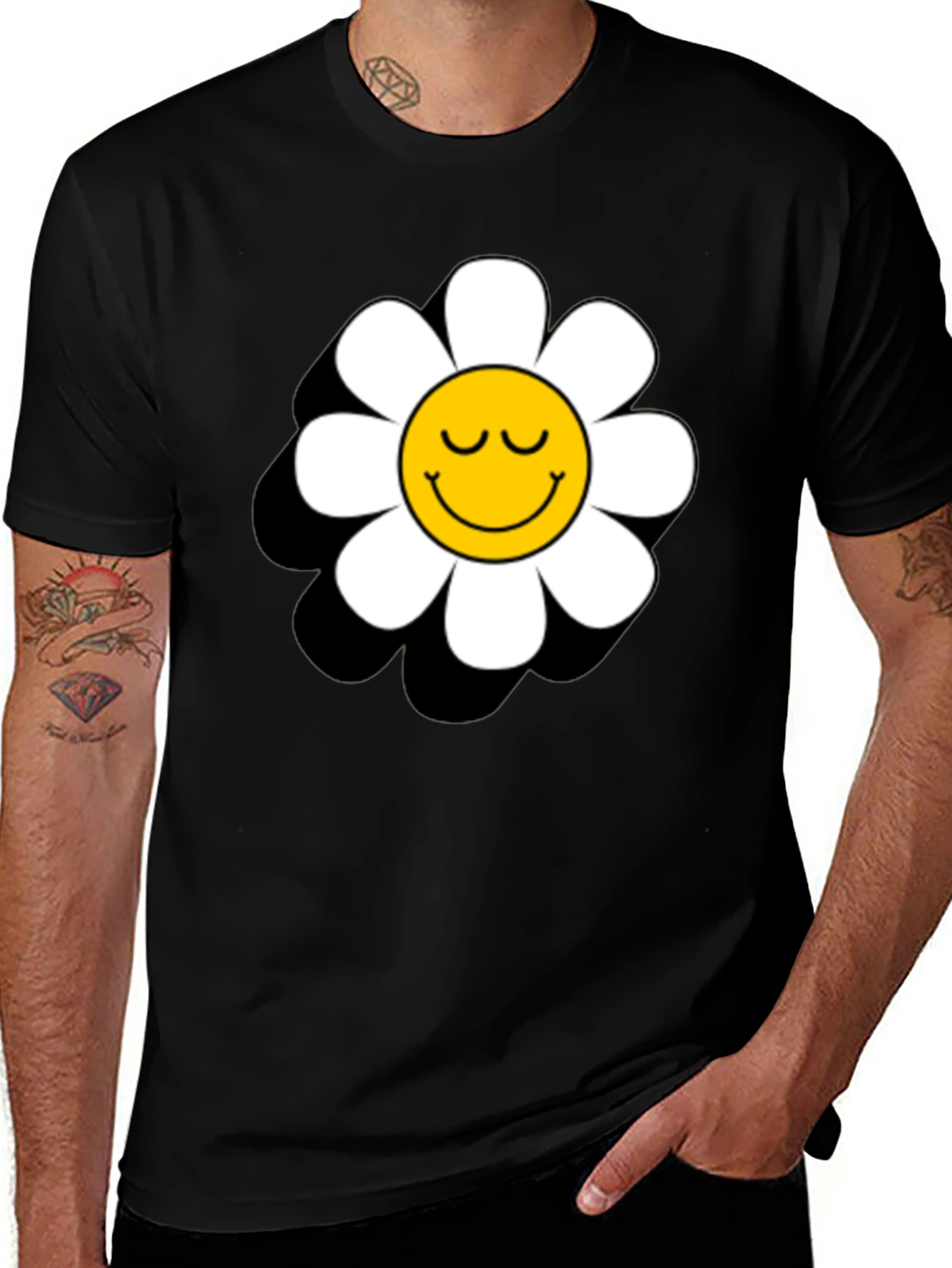 Daisy Flower Smiley Face Graphic T-Shirt