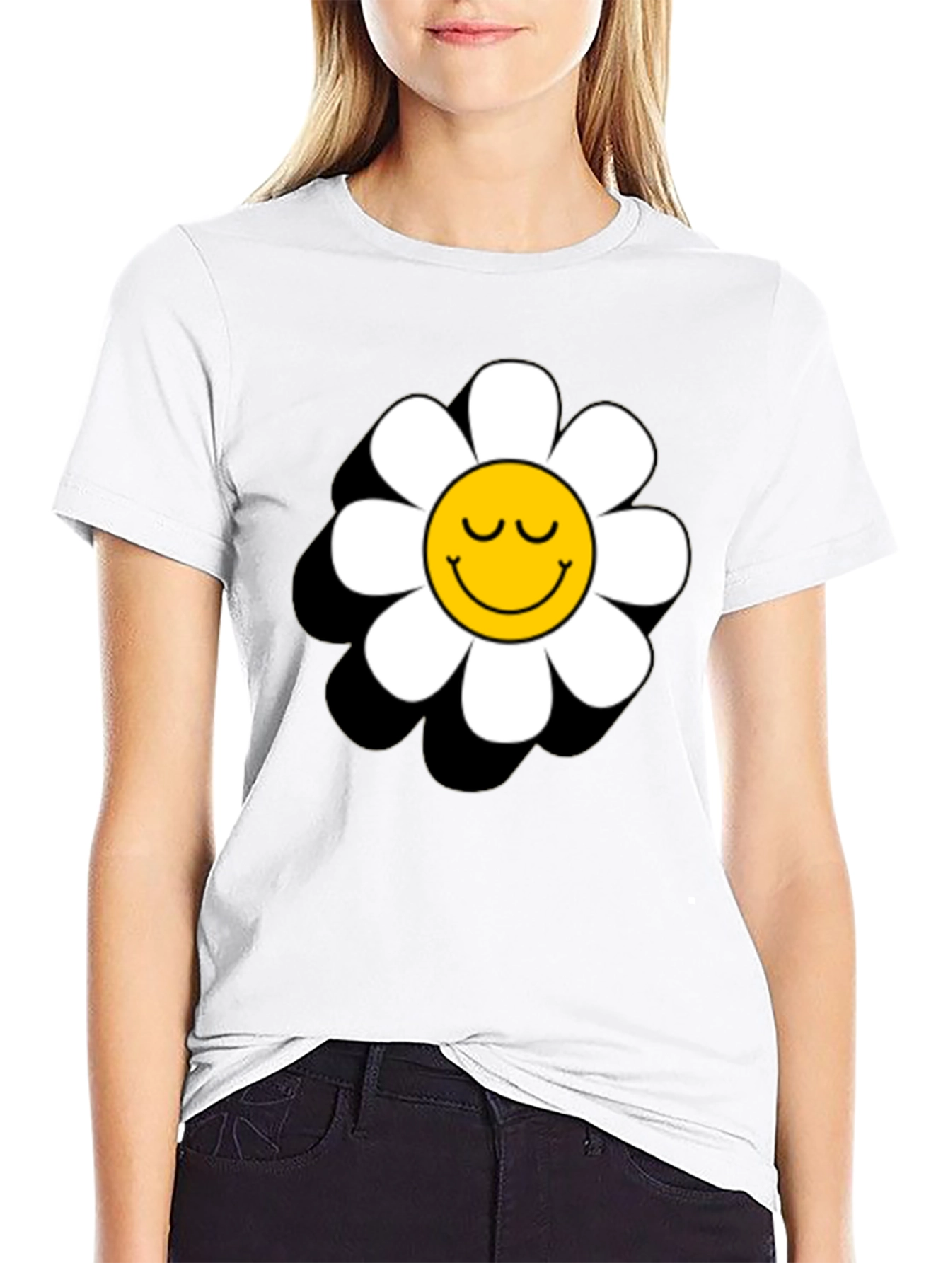 Daisy Flower Smiley Face Graphic T-Shirt