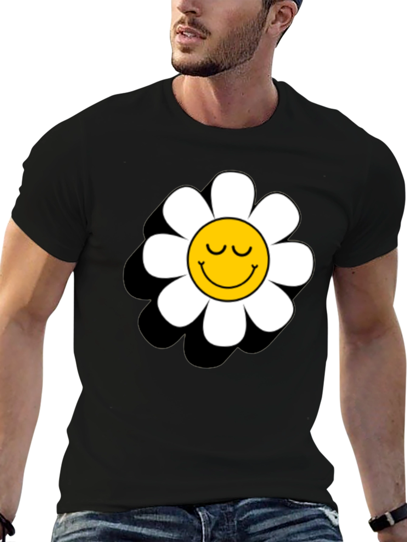 Daisy Flower Smiley Face Graphic T-Shirt
