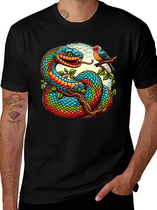 Colorful Snake & Bird Graphic Tee