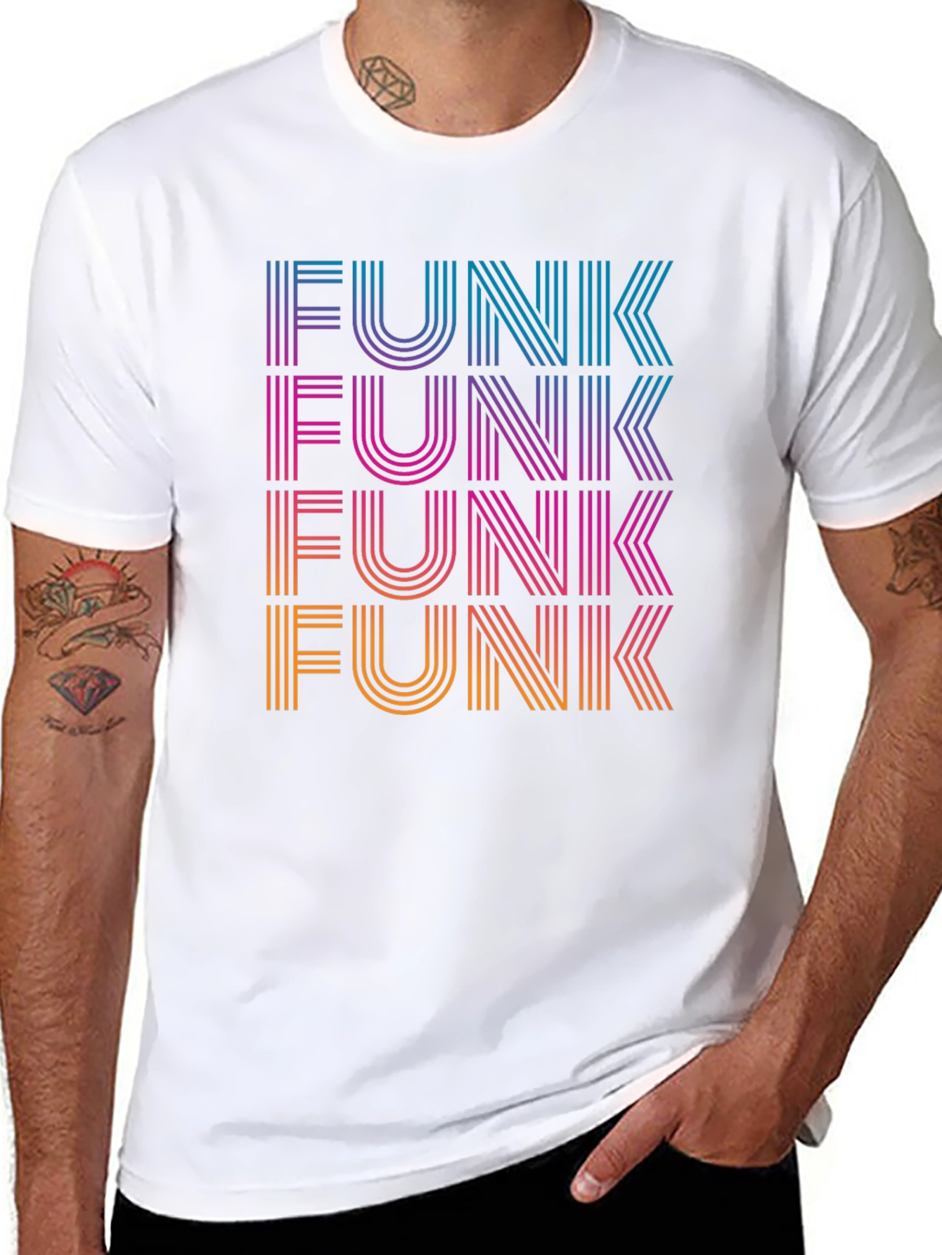 Retro Funk T-Shirt - Striped Text Design