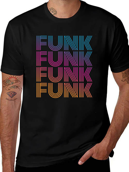 Retro Funk T-Shirt - Striped Text Design