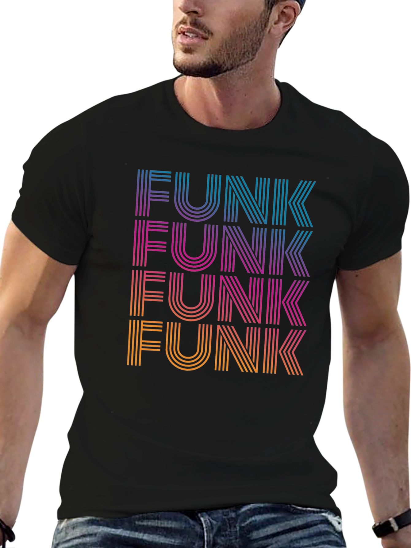 Retro Funk T-Shirt - Striped Text Design