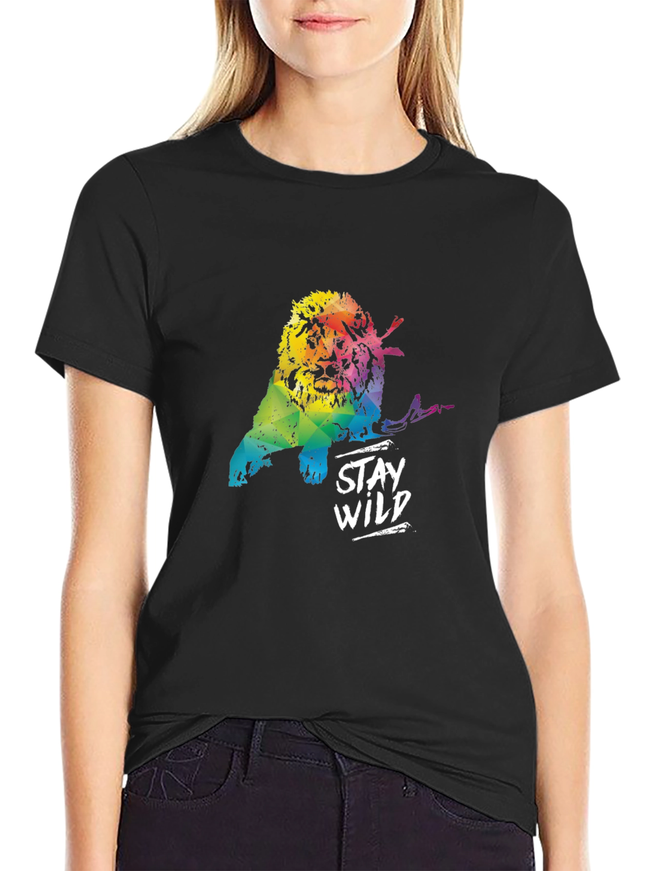 Stay Wild Rainbow Lion Black T-Shirt