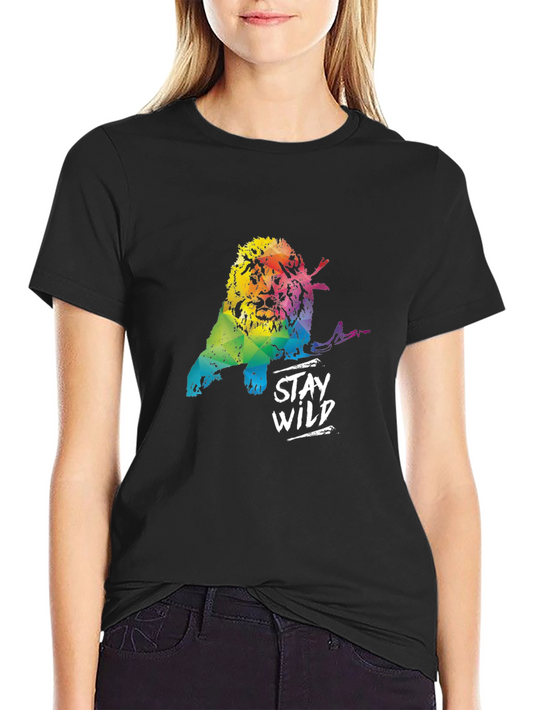 Stay Wild Rainbow Lion Black T-Shirt