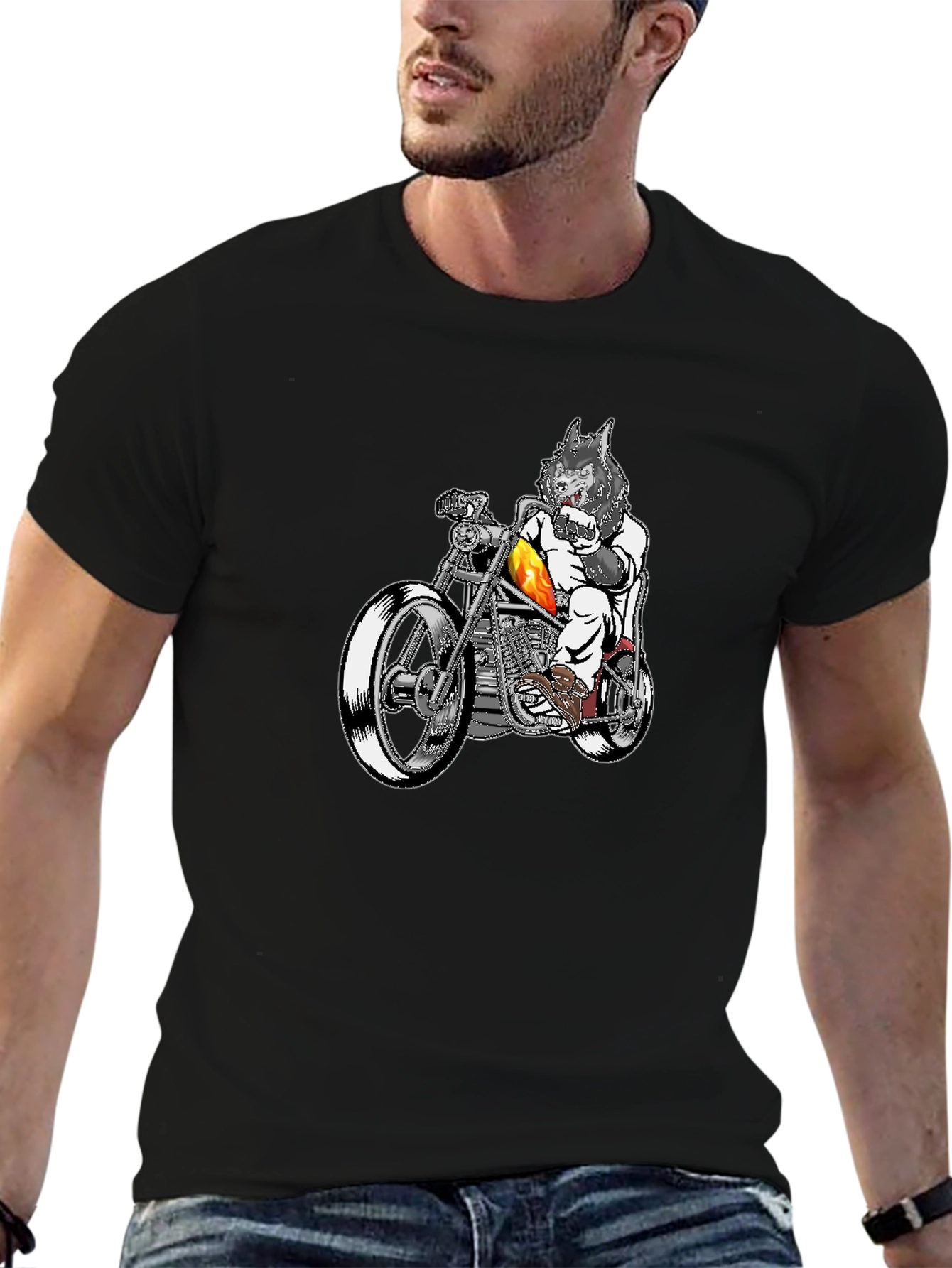 Wolf Rider Tee - Biker Wolf Graphic T-Shirt