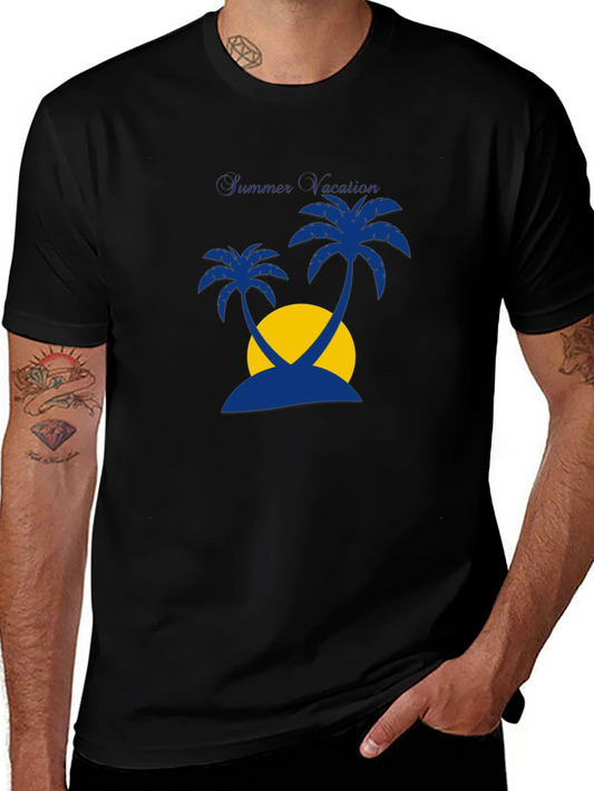 Summer Vacation Palm Tree Graphic Tee - Black