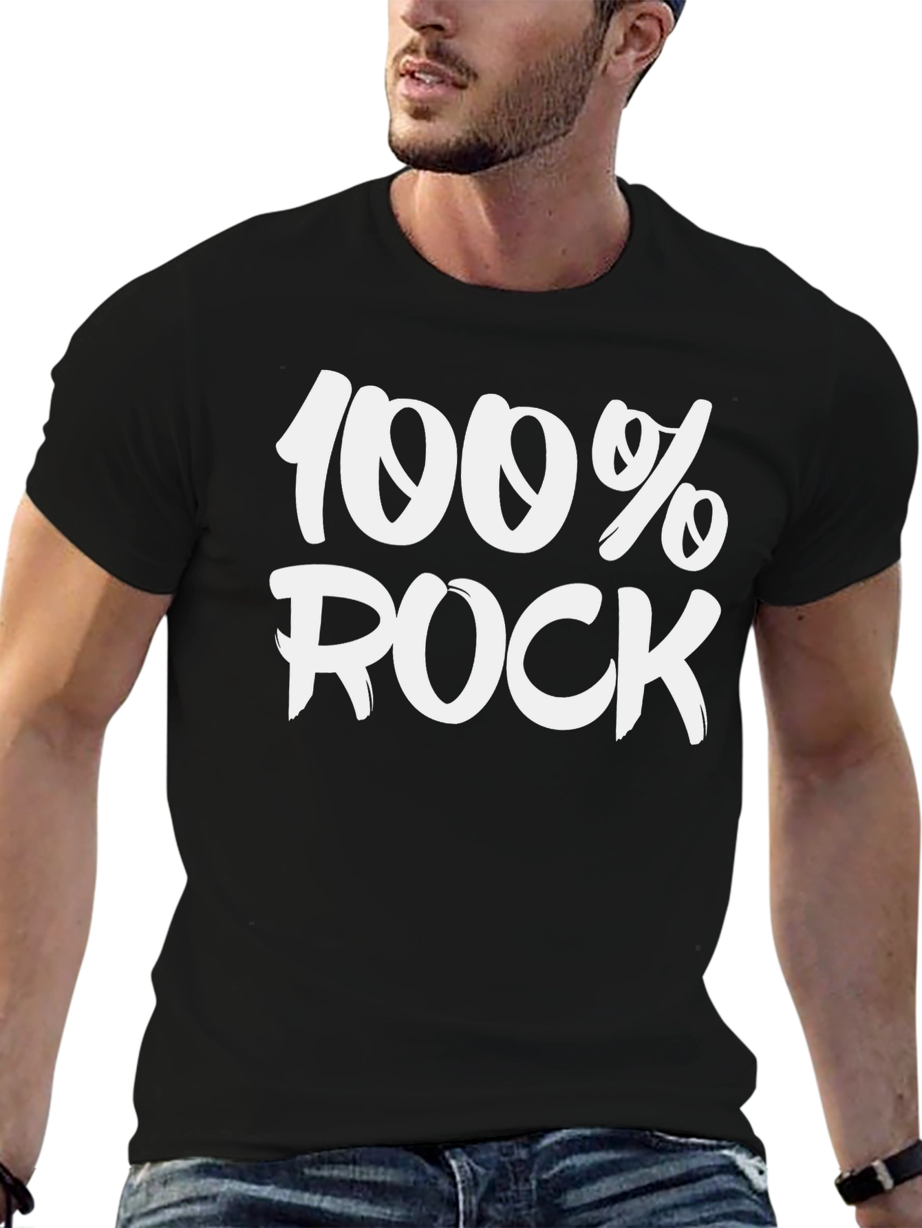 100% Rock Black Cotton T-Shirt