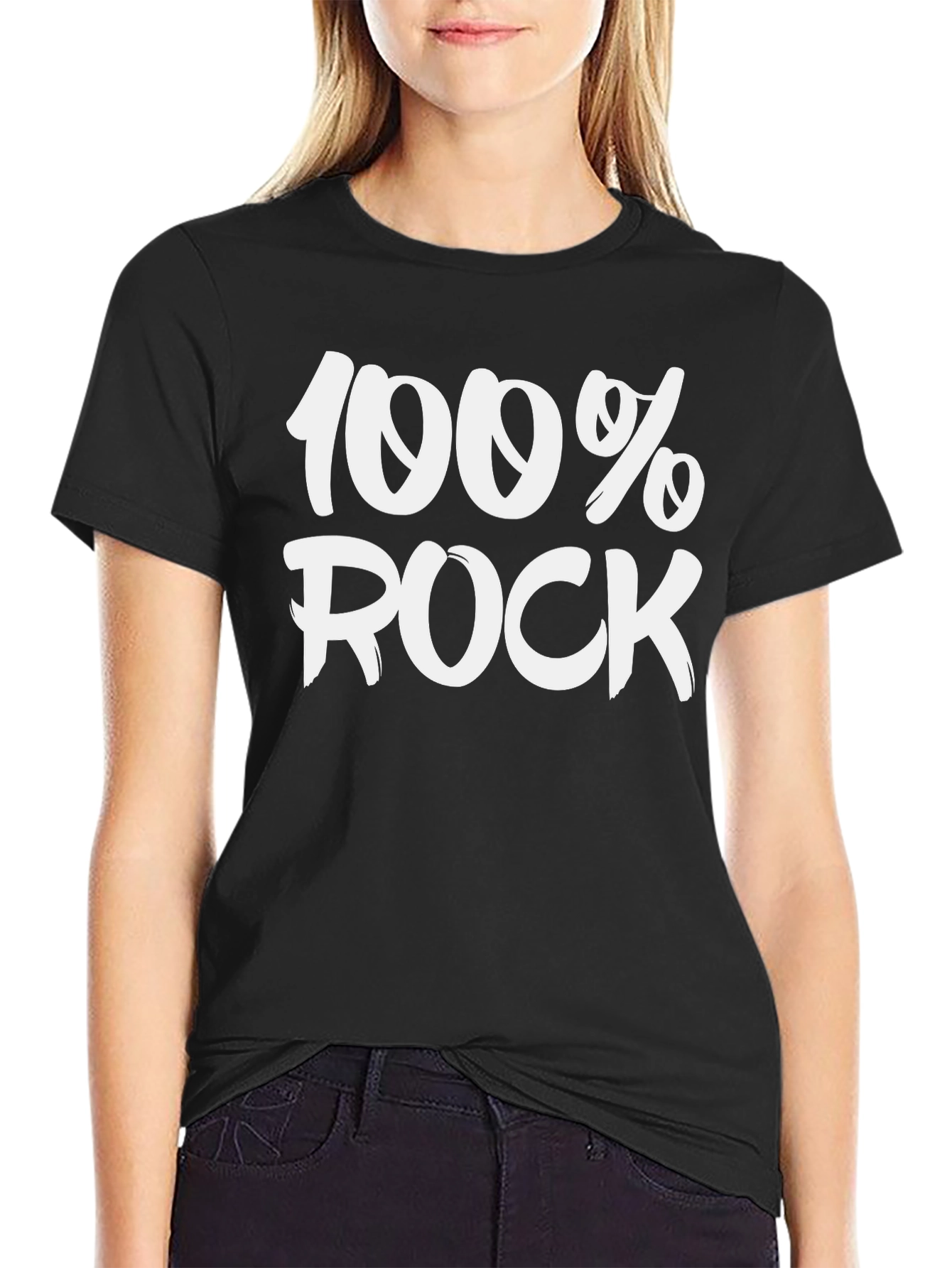 100% Rock Black Cotton T-Shirt