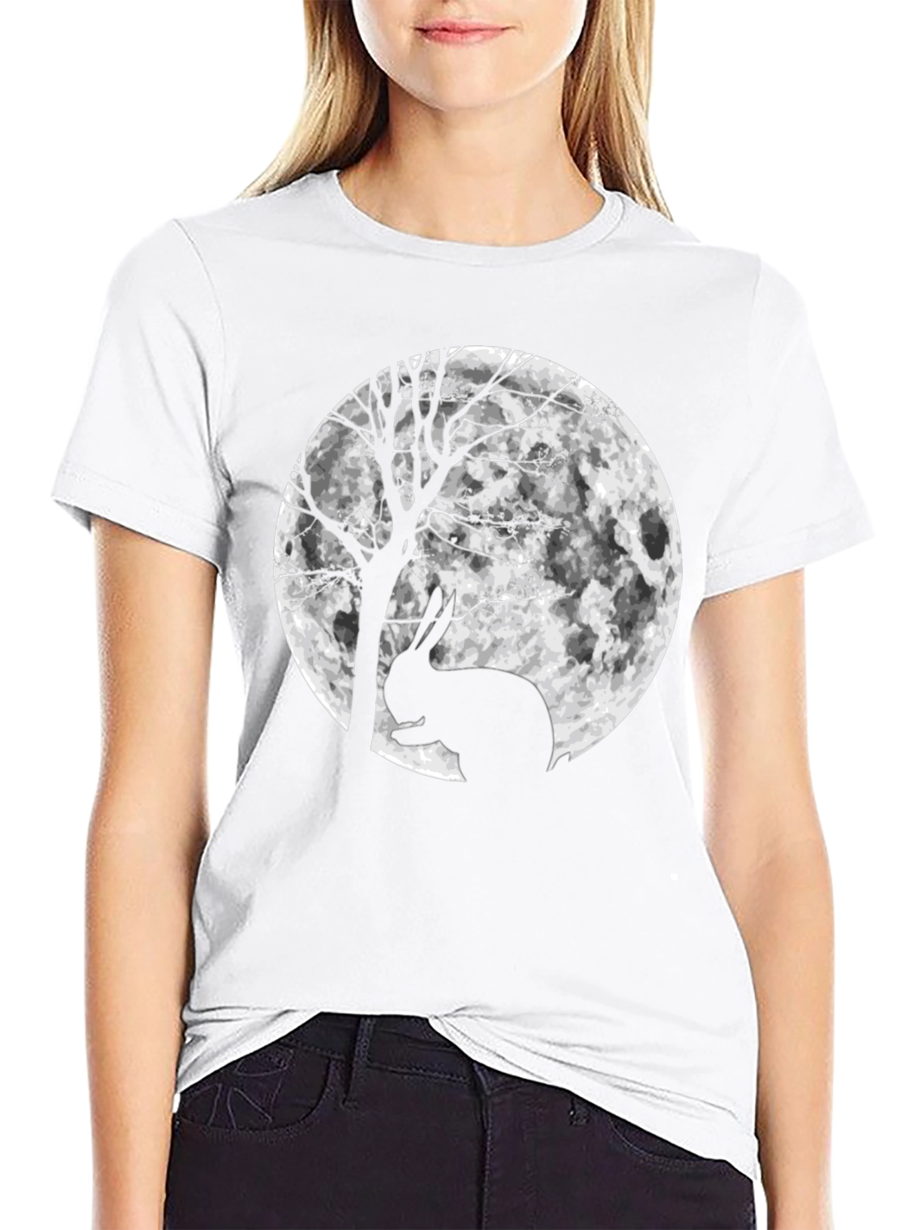 Rabbit Moon Silhouette Graphic T-Shirt