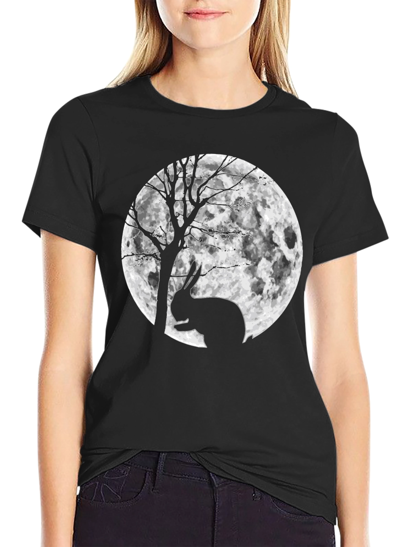 Rabbit Moon Silhouette Graphic T-Shirt