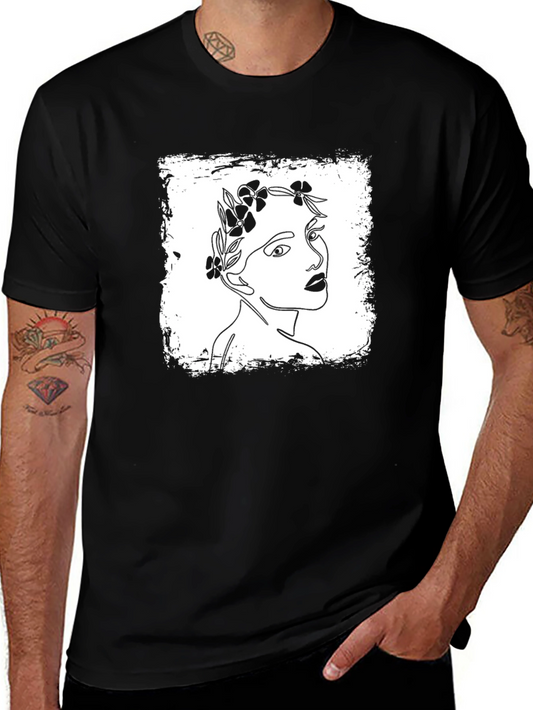 Floral Woman Graphic Tee - Stylish Unisex Black T-Shirt
