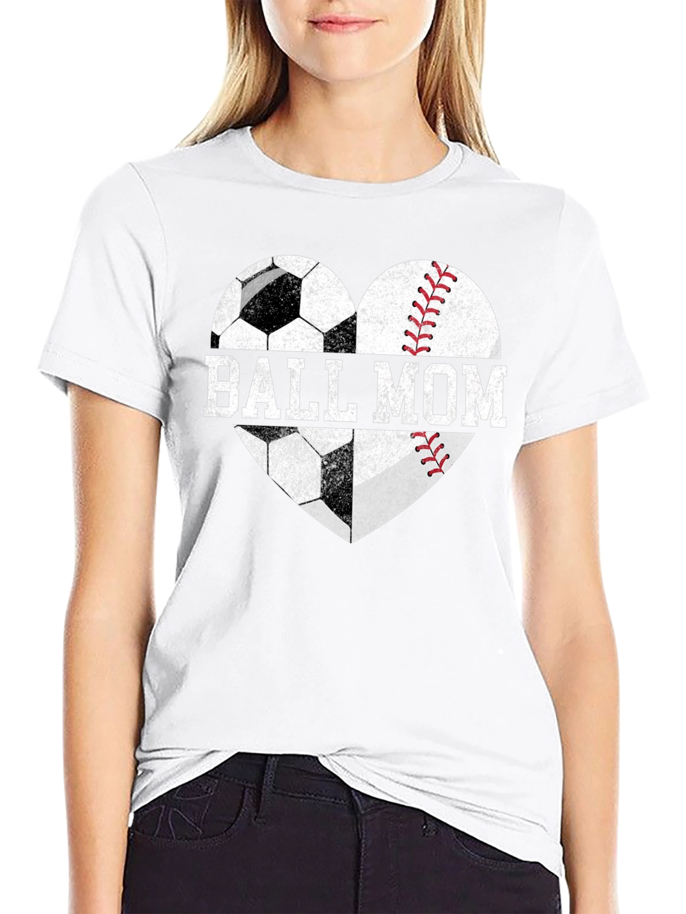 Ball Mom Graphic Tee - Soccer Baseball Heart Design