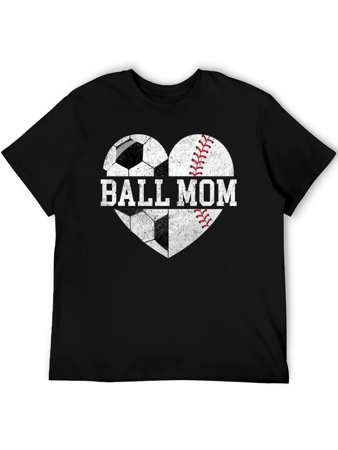 Ball Mom Graphic Tee - Soccer Baseball Heart Design