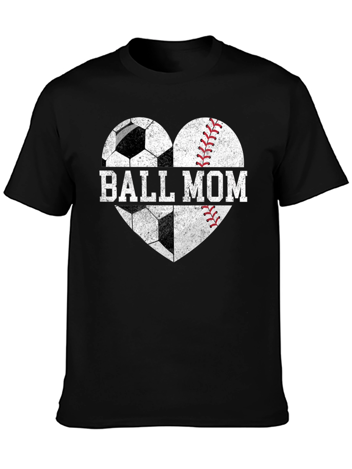 Ball Mom Graphic Tee - Soccer Baseball Heart Design