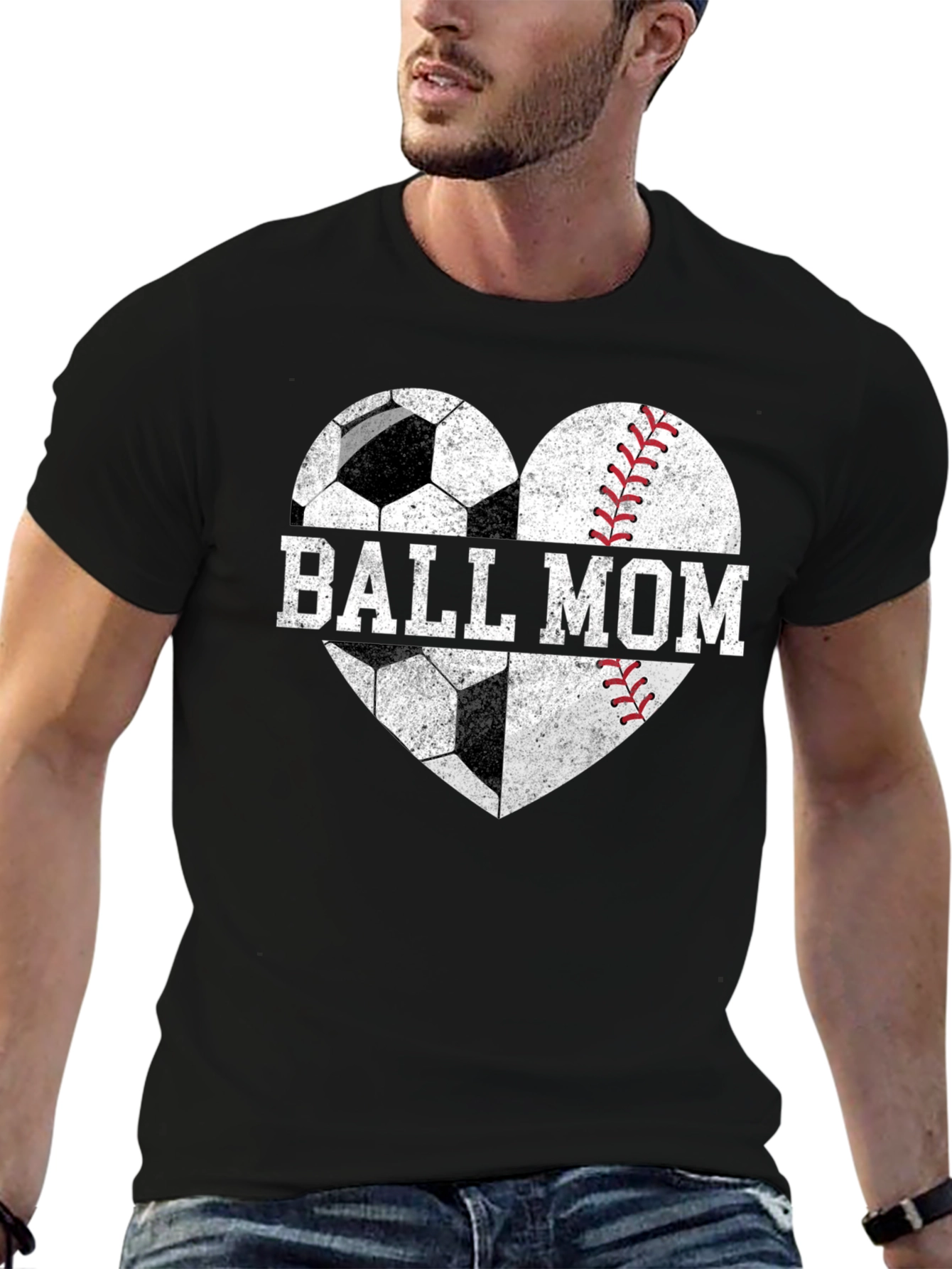 Ball Mom Graphic Tee - Soccer Baseball Heart Design