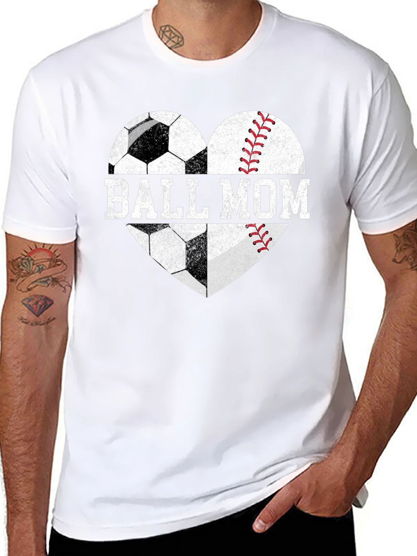 Ball Mom Graphic Tee - Soccer Baseball Heart Design