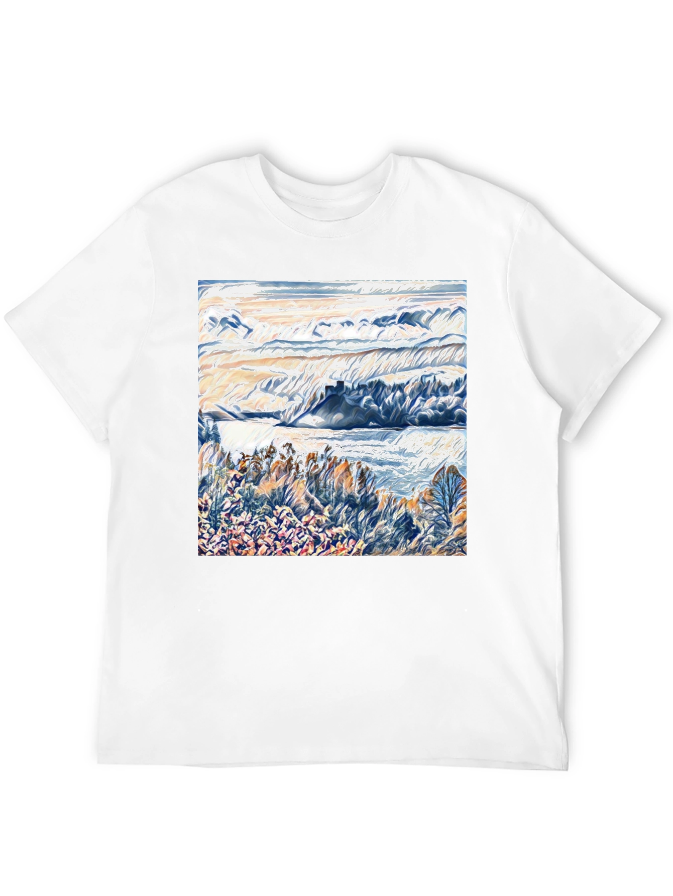 Abstract Landscape Graphic Tee - Artistic Black T-Shirt