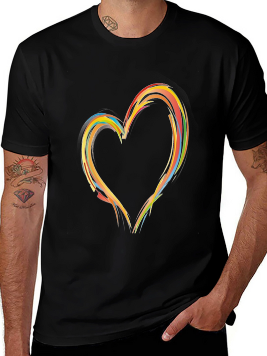 Colorful Heart Graphic Black T-Shirt