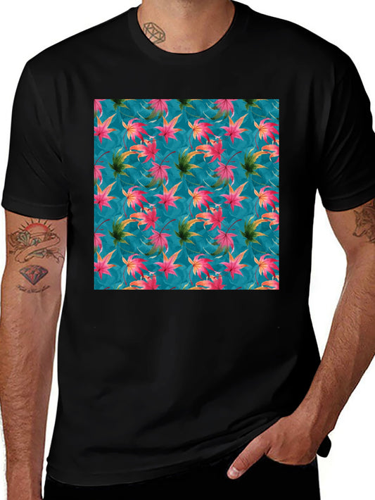 Autumn Leaves Print Crew Neck T-Shirt
