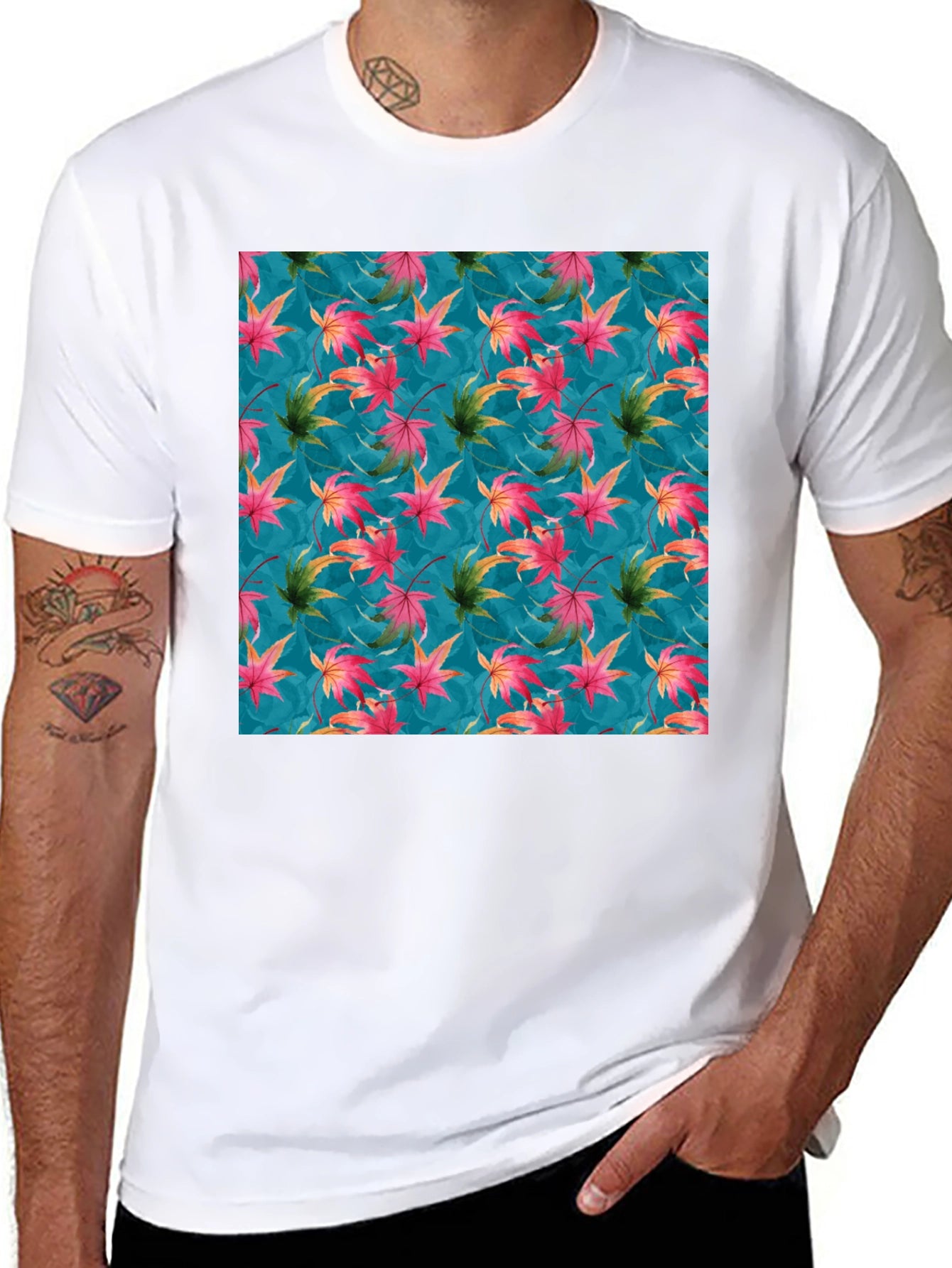 Autumn Leaves Print Crew Neck T-Shirt