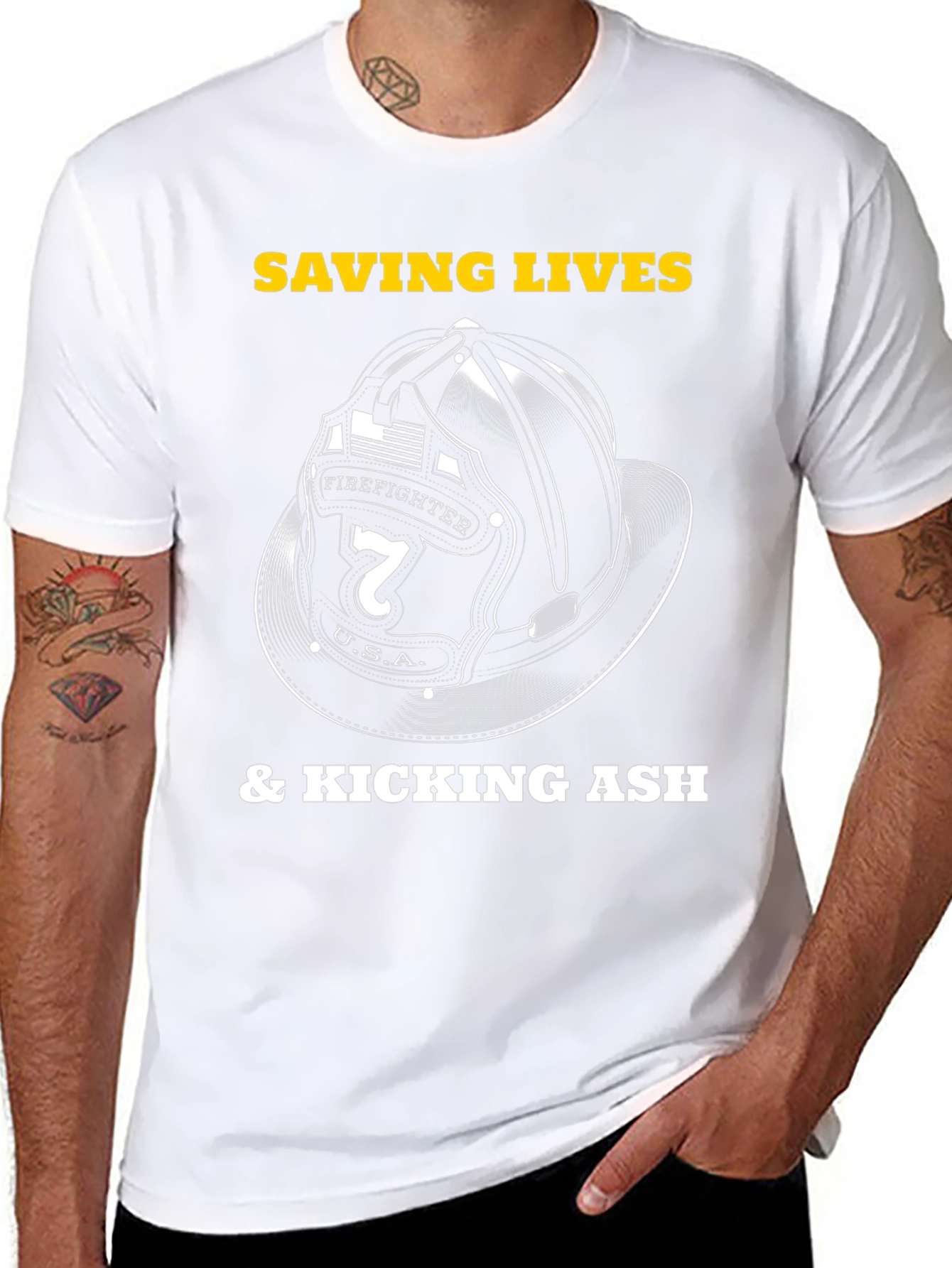 Saving Lives Firefighter Helmet Graphic Tee
