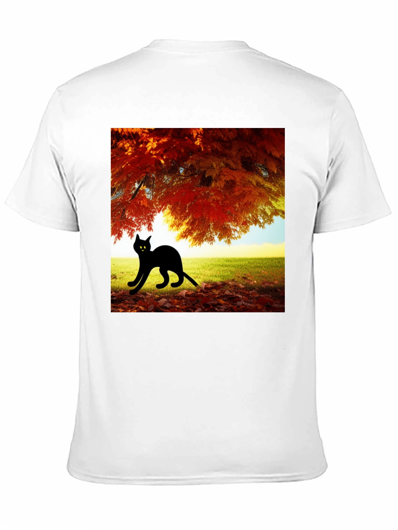 Fall Cat T-Shirt: Black Cat Under Autumn Tree