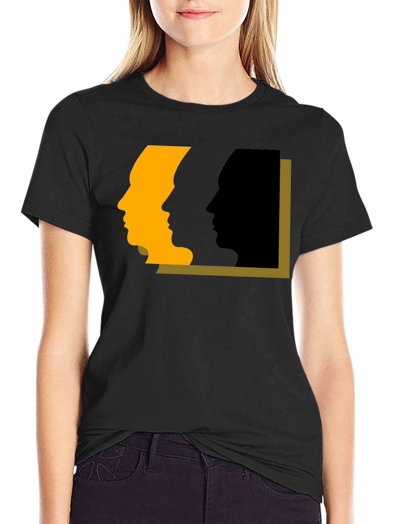 Abstract Faces Graphic Tee - Modern Art Black T-Shirt