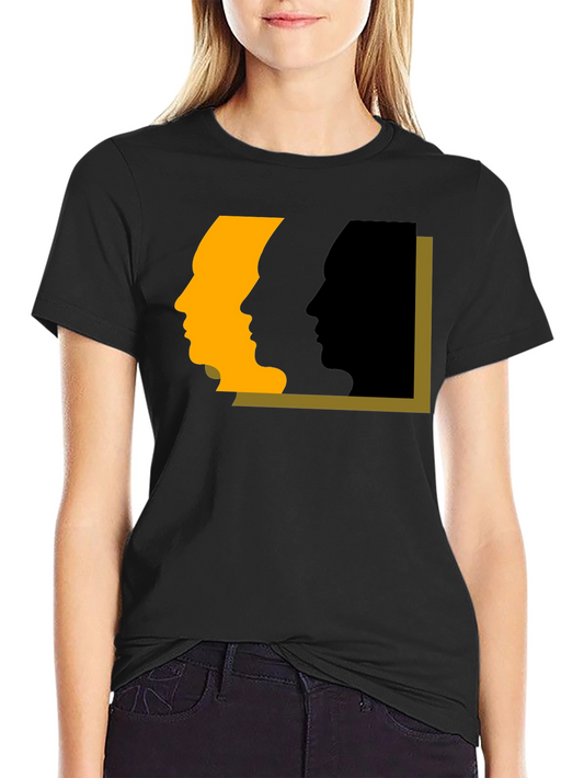 Abstract Faces Graphic Tee - Modern Art Black T-Shirt