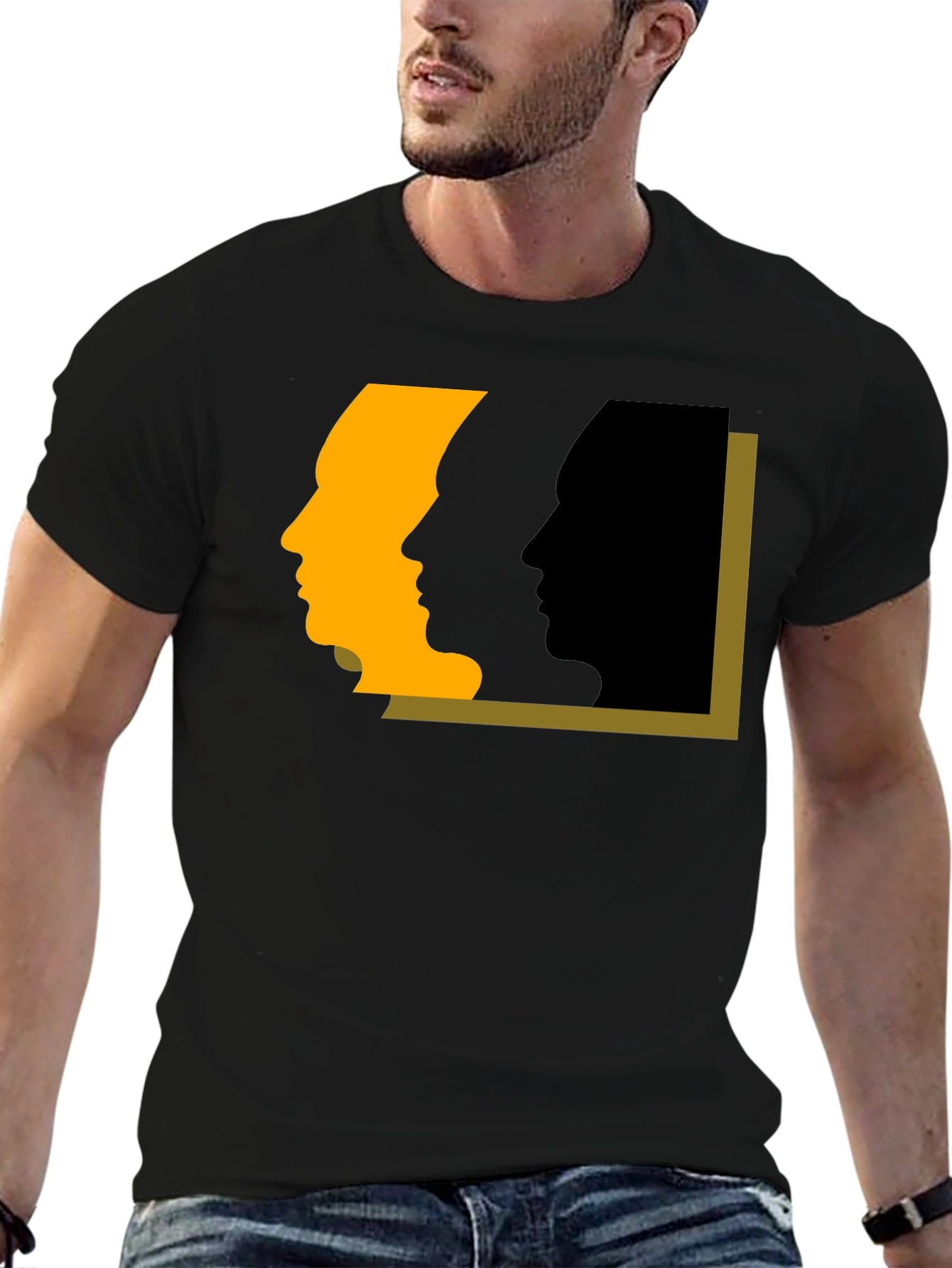 Abstract Faces Graphic Tee - Modern Art Black T-Shirt