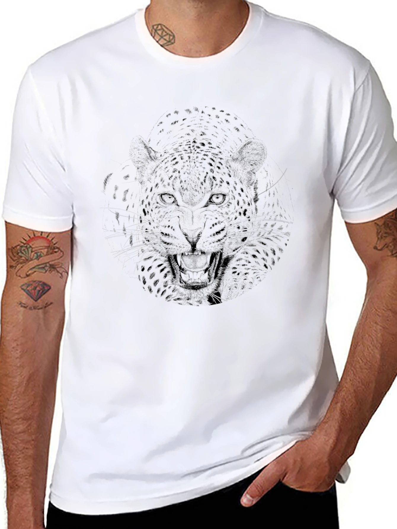Black Leopard Print Crew Neck T-Shirt
