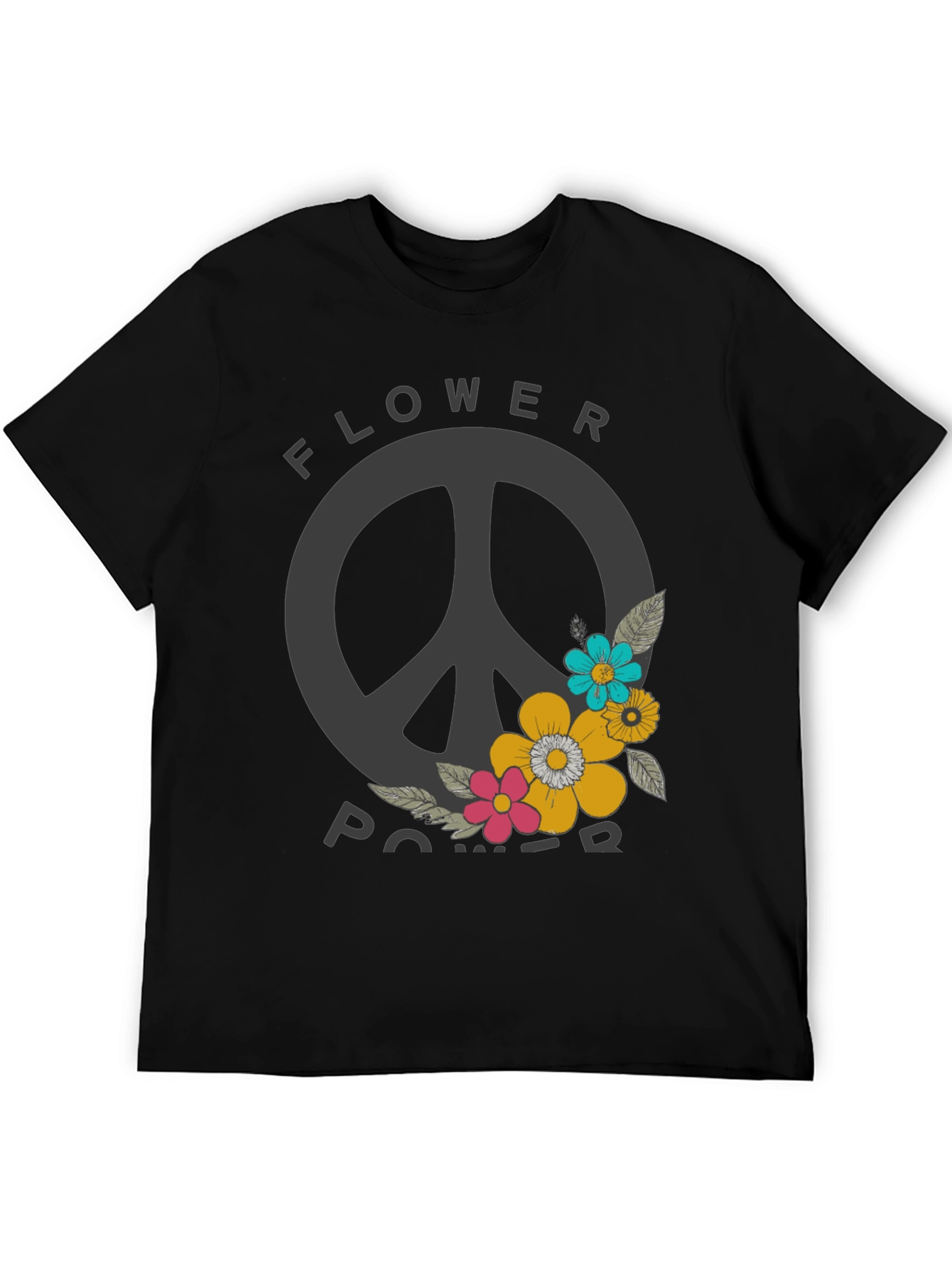 Flower Power Peace Sign Graphic Tee - Black