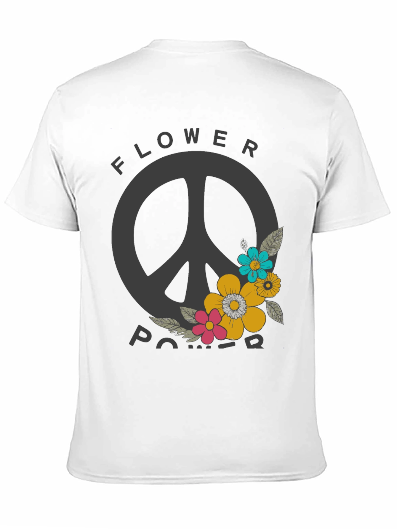 Flower Power Peace Sign Graphic Tee - Black