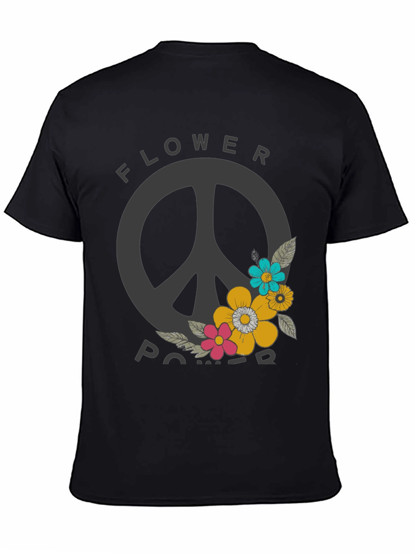 Flower Power Peace Sign Graphic Tee - Black