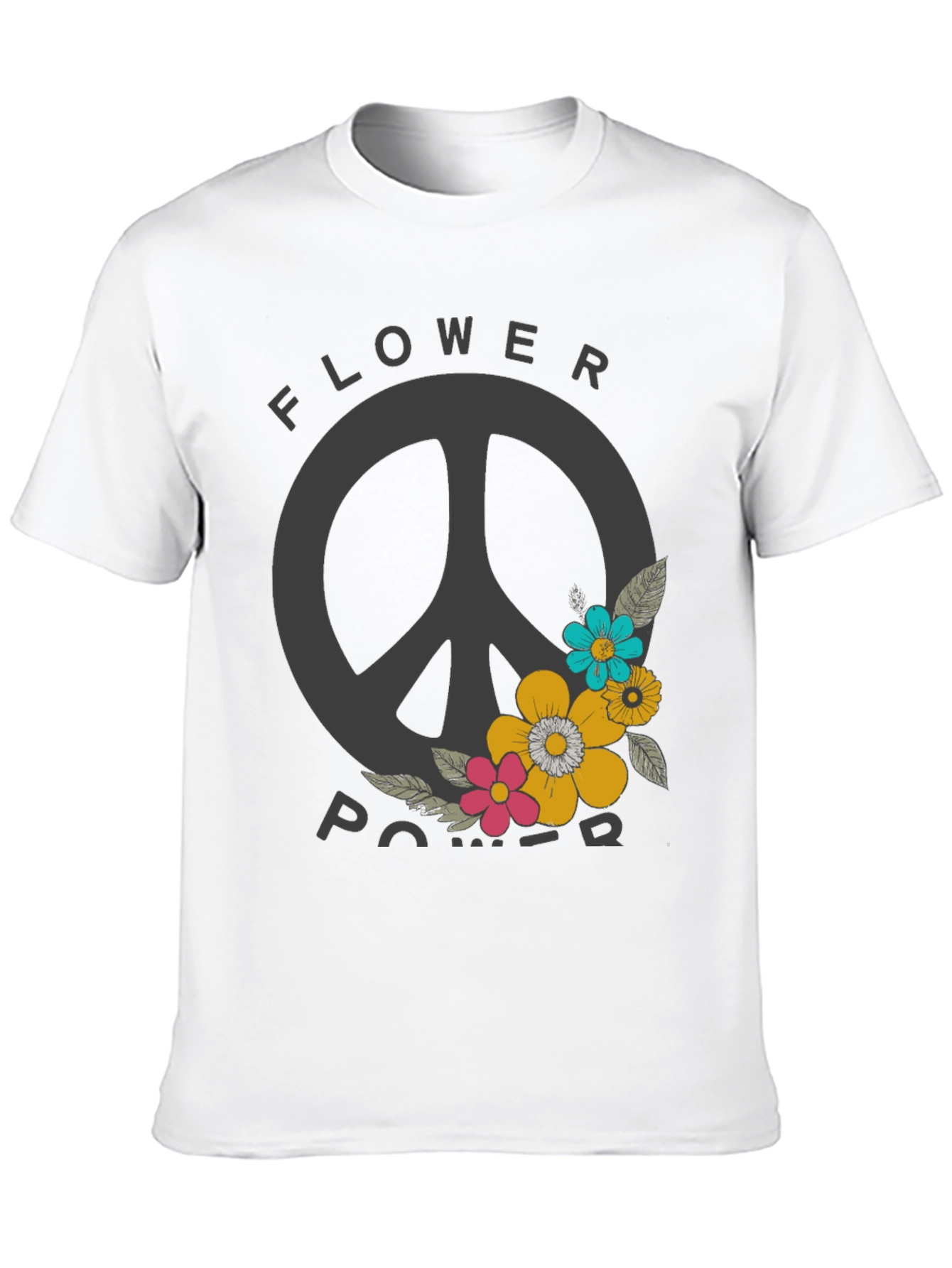 Flower Power Peace Sign Graphic Tee - Black