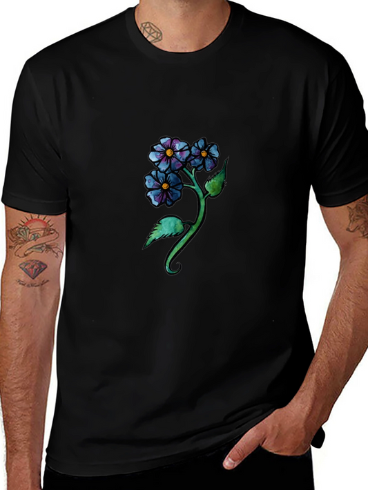 Floral Design Black T-Shirt